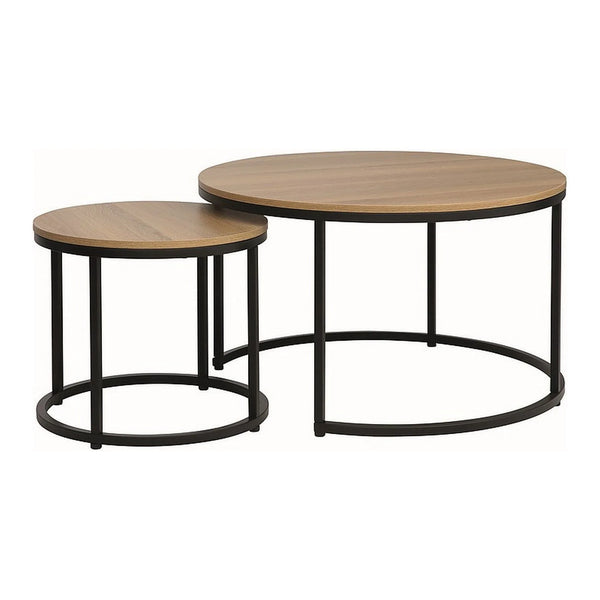 Set 2 masute cafea DION, stejar/negru, PAL laminat/metal