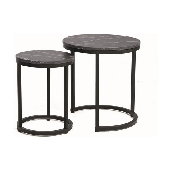 Set 2 masute cafea HOLA, negru cu efect de marmura/negru, PAL laminat/otel