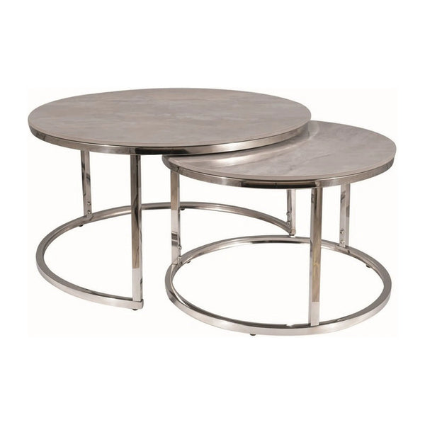 Set 2 masute cafea PORTAFINO B, gri cu efect de marmura/crom, ceramica/metal