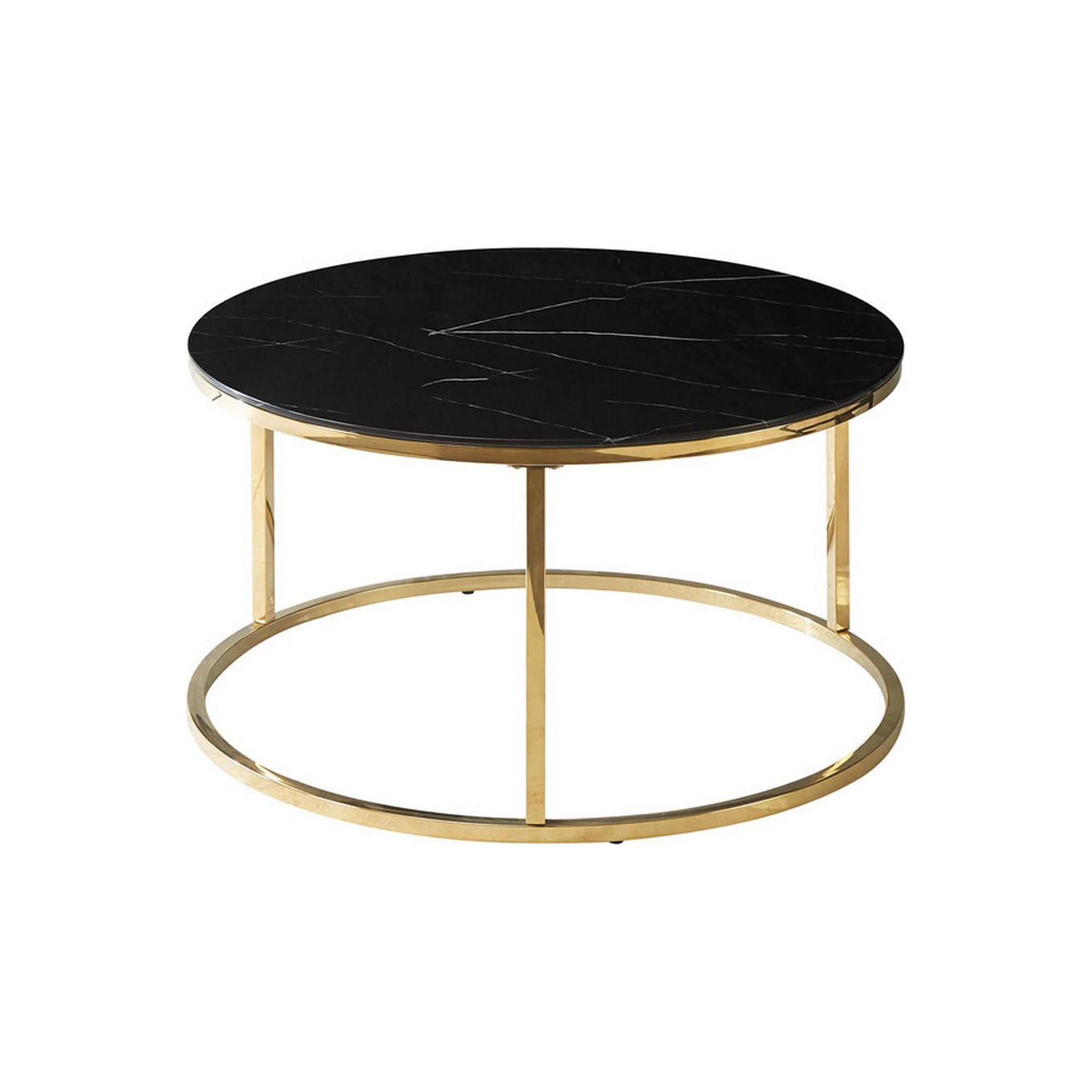 Masuta cafea SABINE, negru cu efect de marmura/auriu, sticla securizata/otel inoxidabil, 80x45 cm