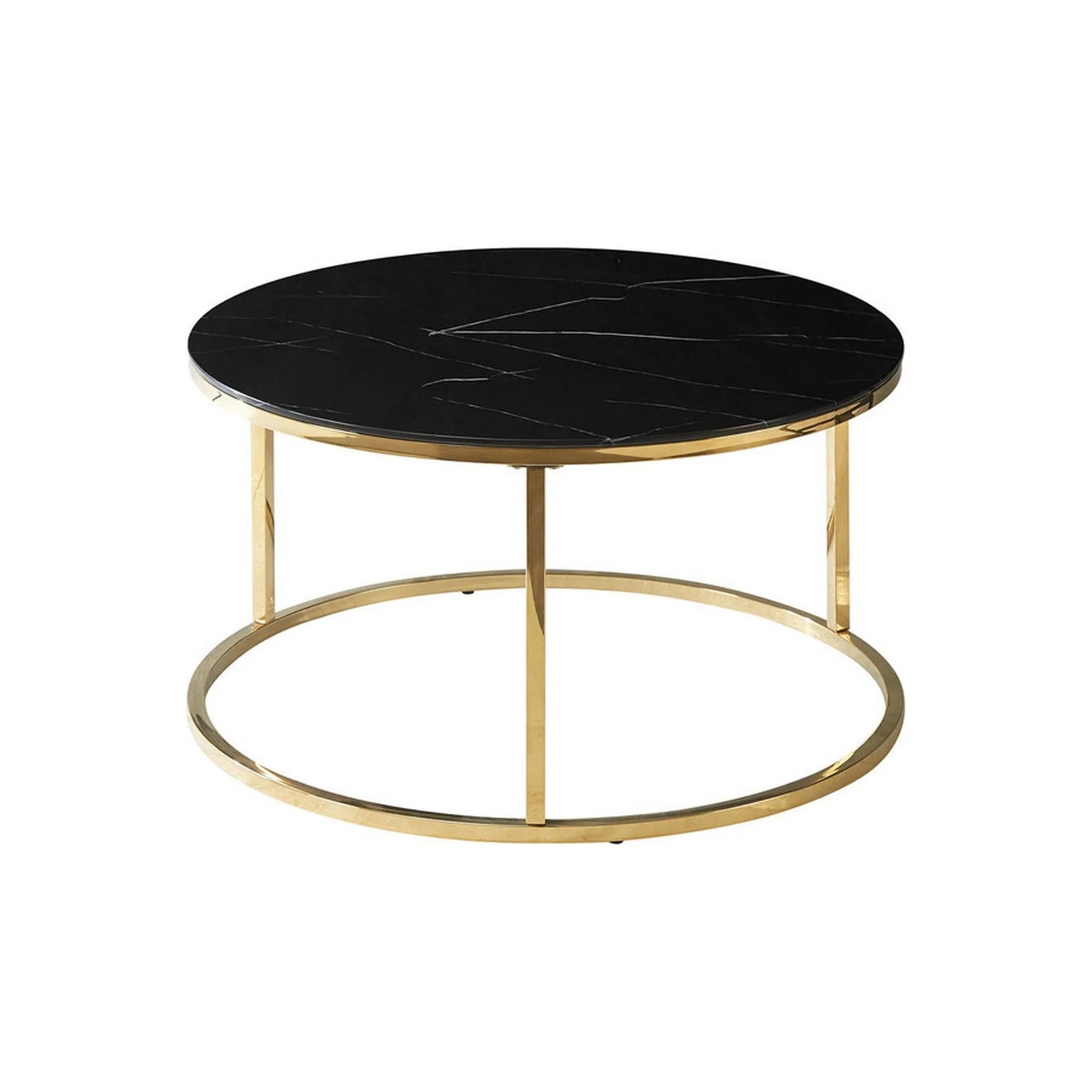 Masuta cafea SABINE, negru cu efect de marmura/auriu, sticla securizata/otel inoxidabil, 80x45 cm