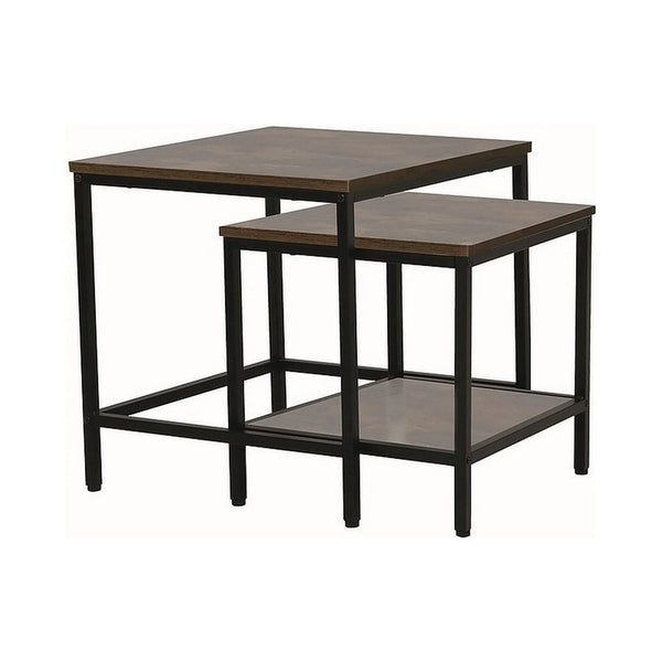 Set 2 masute cafea WENDY B, maro inchis/negru, PAL laminat/metal
