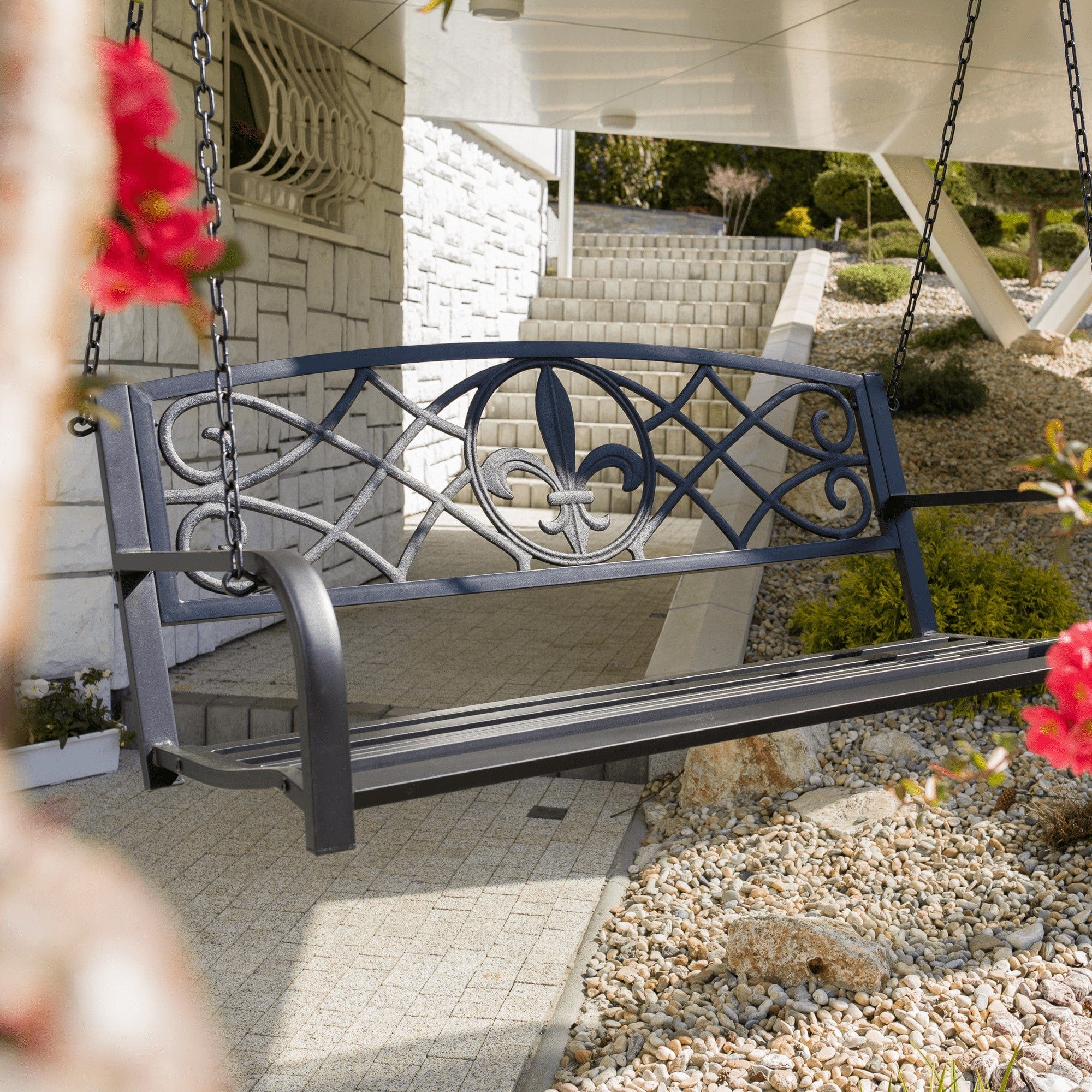 Leagan gradina ABEA, negru, otel, 127x56x52 cm