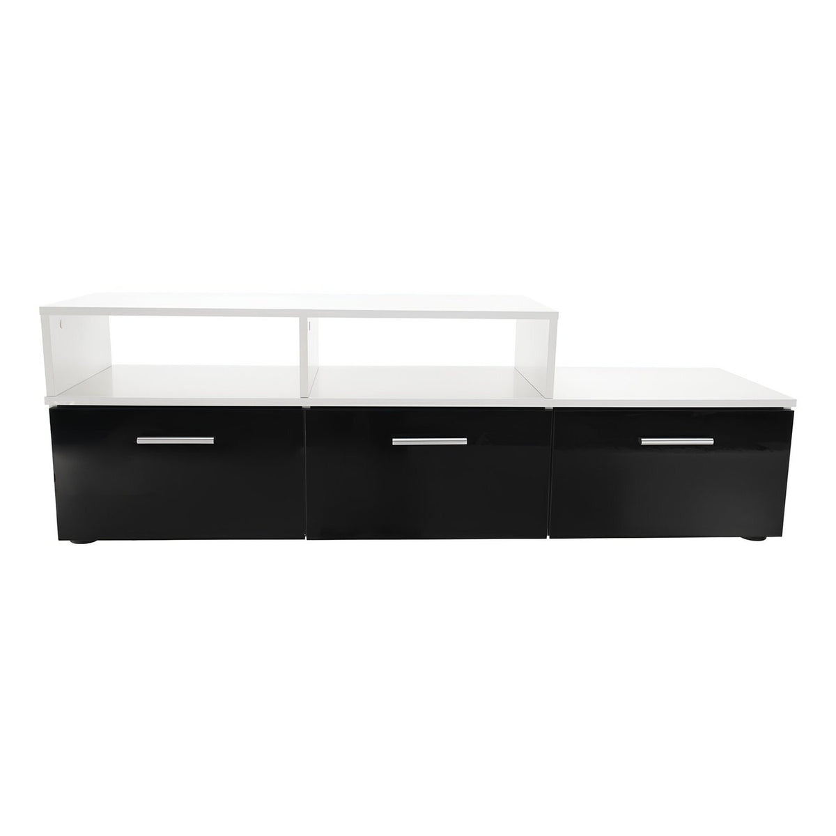 Mobilier living LEO, alb/negru lucios, PAL melaminat/sticla, cu iluminare LED, 7 piese, 250x42x180 cm