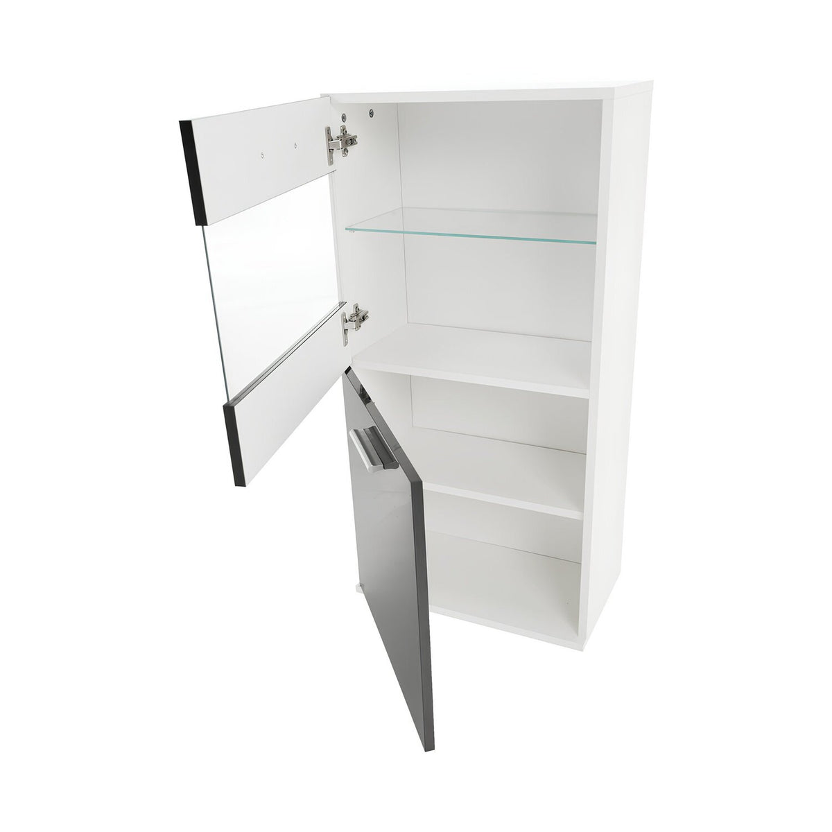 Mobilier living LEO, alb/negru lucios, PAL melaminat/sticla, cu iluminare LED, 7 piese, 250x42x180 cm