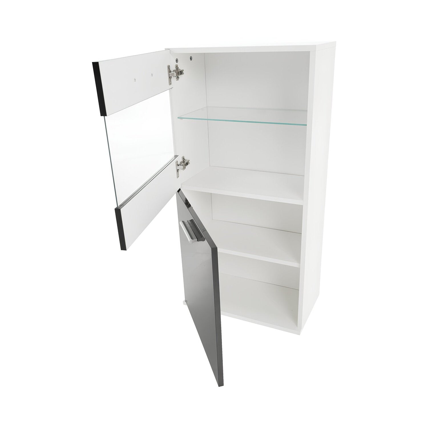 Mobilier living LEO, alb/negru lucios, PAL melaminat/sticla, cu iluminare LED, 7 piese, 250x42x180 cm
