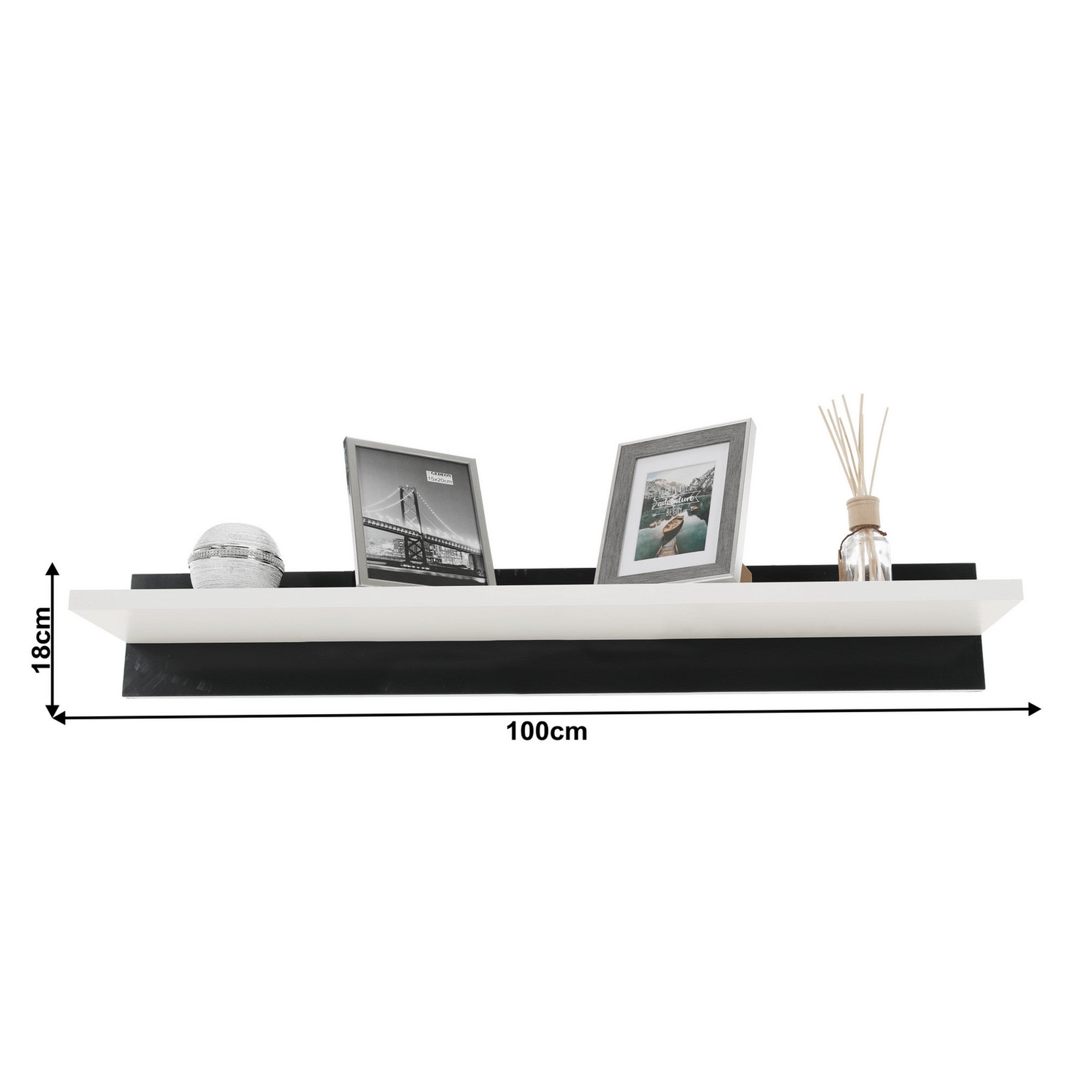Mobilier living LEO, alb/negru lucios, PAL melaminat/sticla, cu iluminare LED, 7 piese, 250x42x180 cm