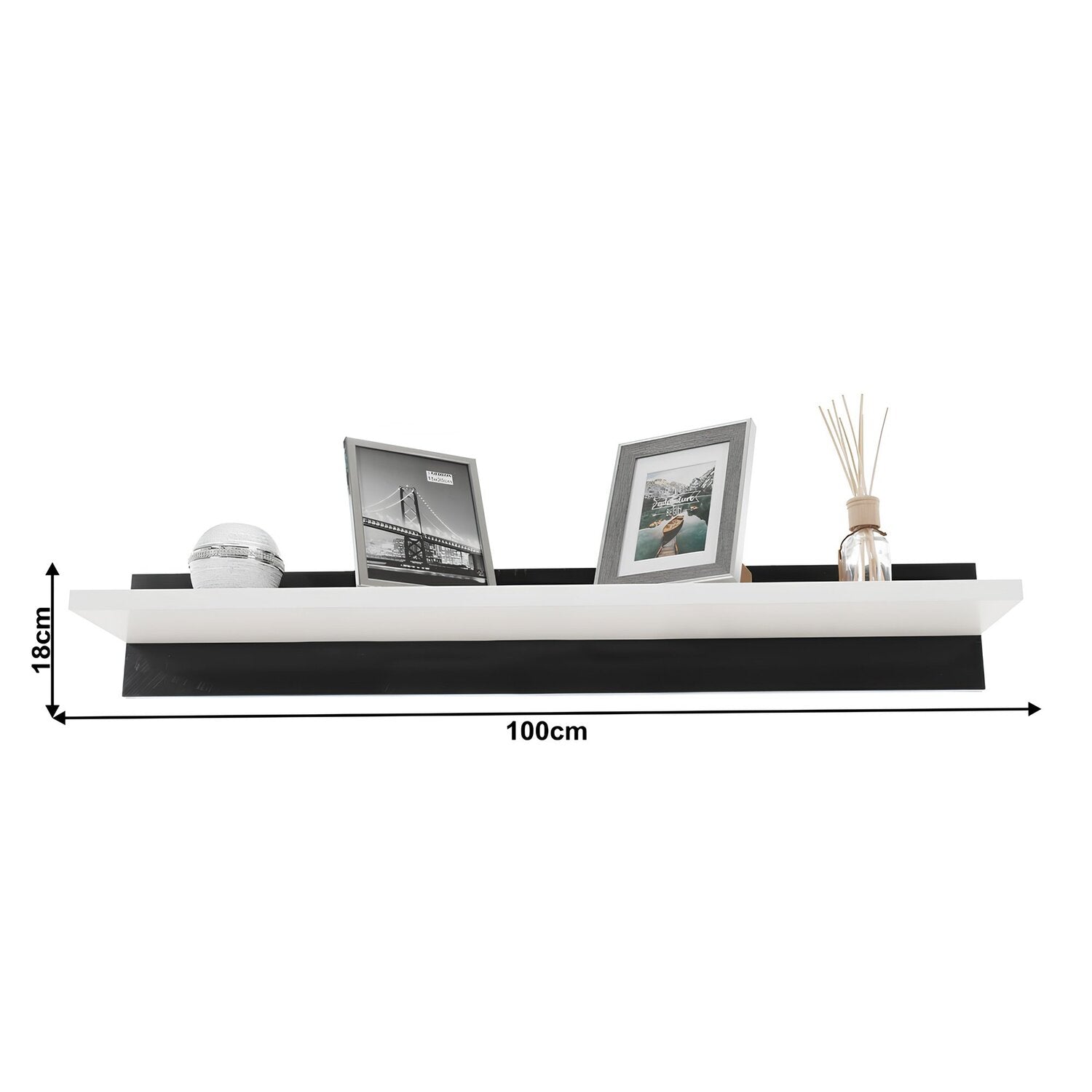 Mobilier living LEO, alb/negru lucios, PAL melaminat/sticla, cu iluminare LED, 7 piese, 250x42x180 cm