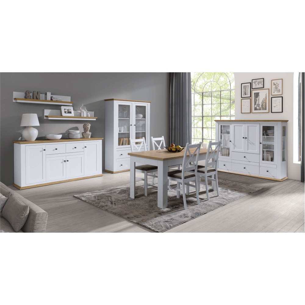 Vitrina LEON MZ6, alb/stejar deschis, PAL laminat, 165x40x130 cm