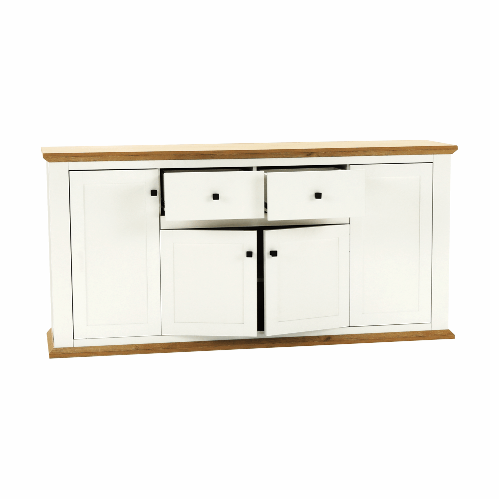 Comoda LEON MZ9, alb, stejar grand, PAL laminat/metal, 180x45x87 cm