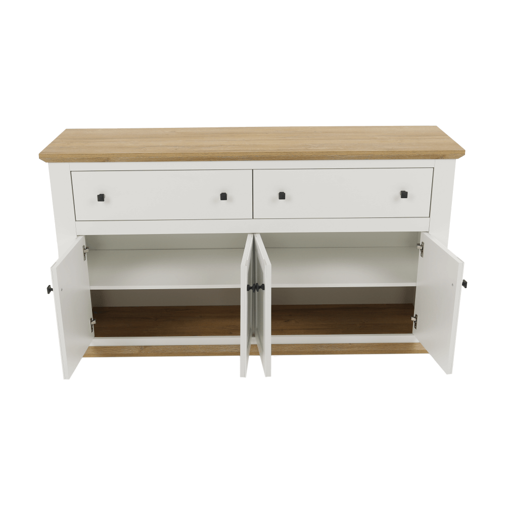Comoda LEON MZ10, alb/stejar grand, DTD laminat, 160x45x87 cm