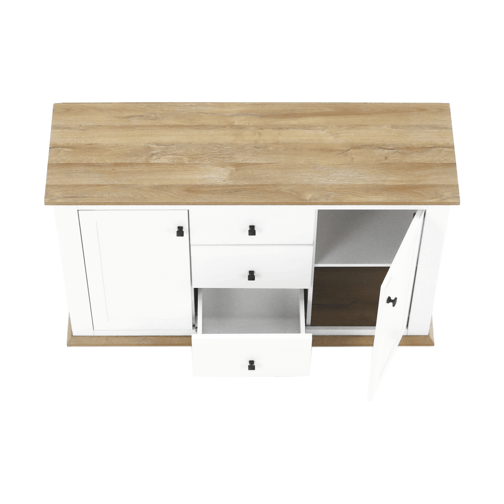 Comoda LEON MZ11, DTD laminat, alb/stejar grand, 140x45x87 cm