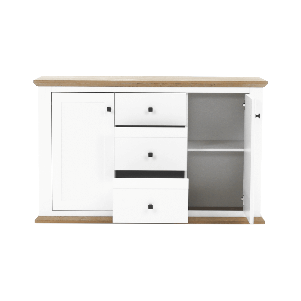Comoda LEON MZ11, DTD laminat, alb/stejar grand, 140x45x87 cm
