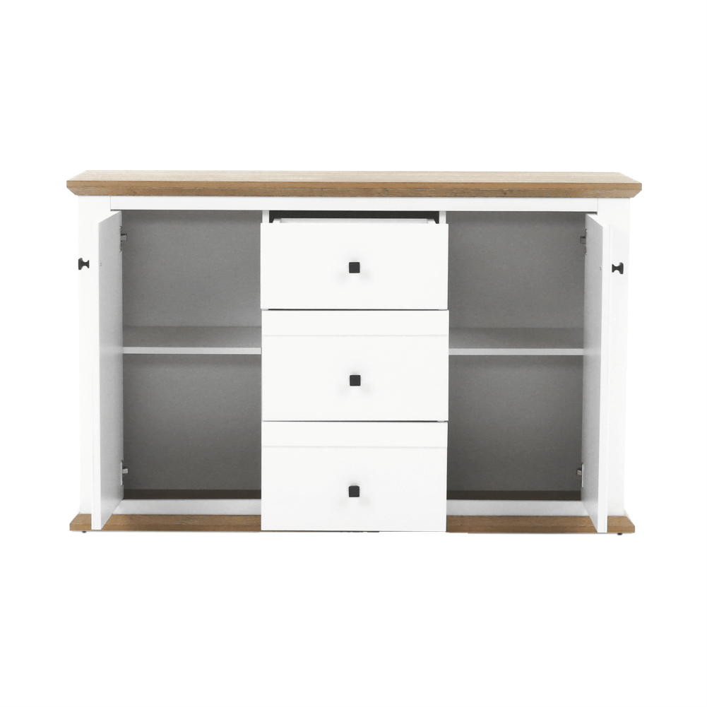 Comoda LEON MZ11, DTD laminat, alb/stejar grand, 140x45x87 cm