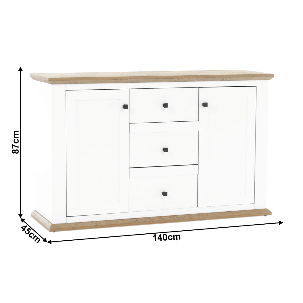 Comoda LEON MZ11, DTD laminat, alb/stejar grand, 140x45x87 cm