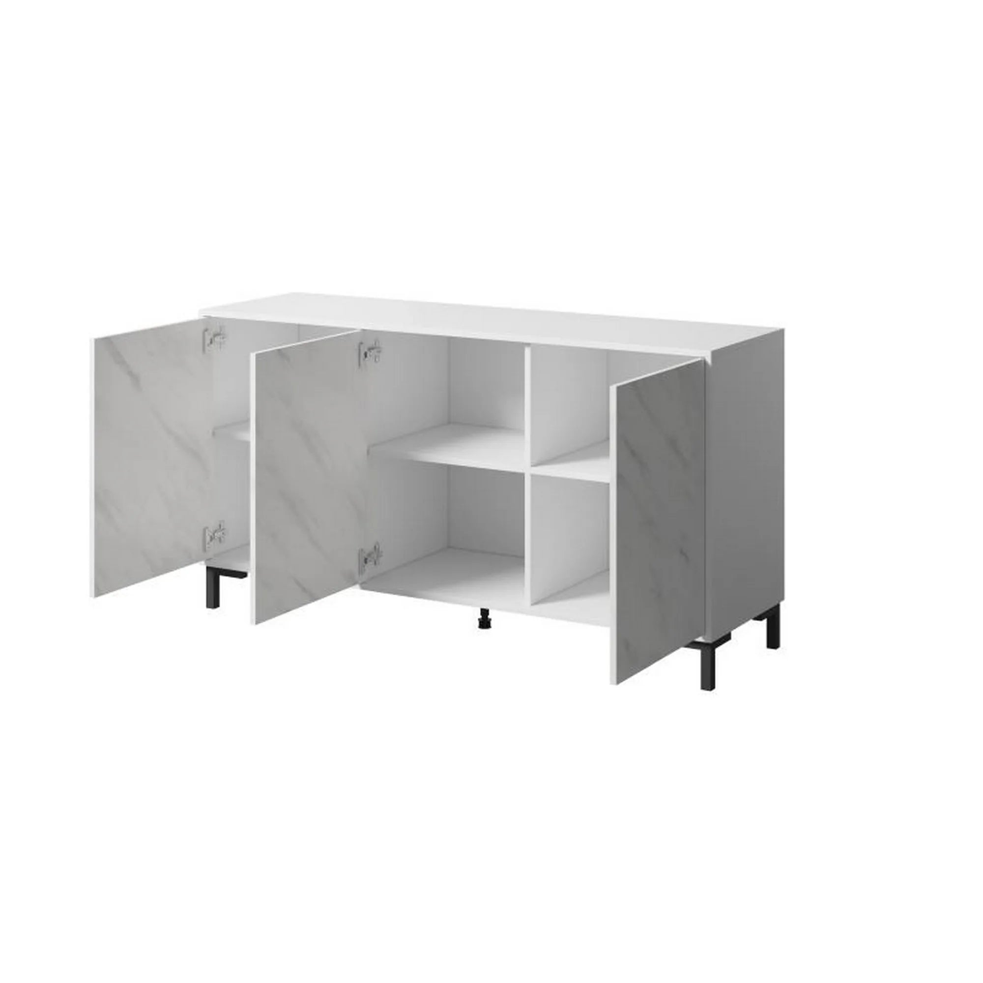 Comoda MARMO, alb/alb cu efect de marmura, PAL laminat, 150x45x81 cm