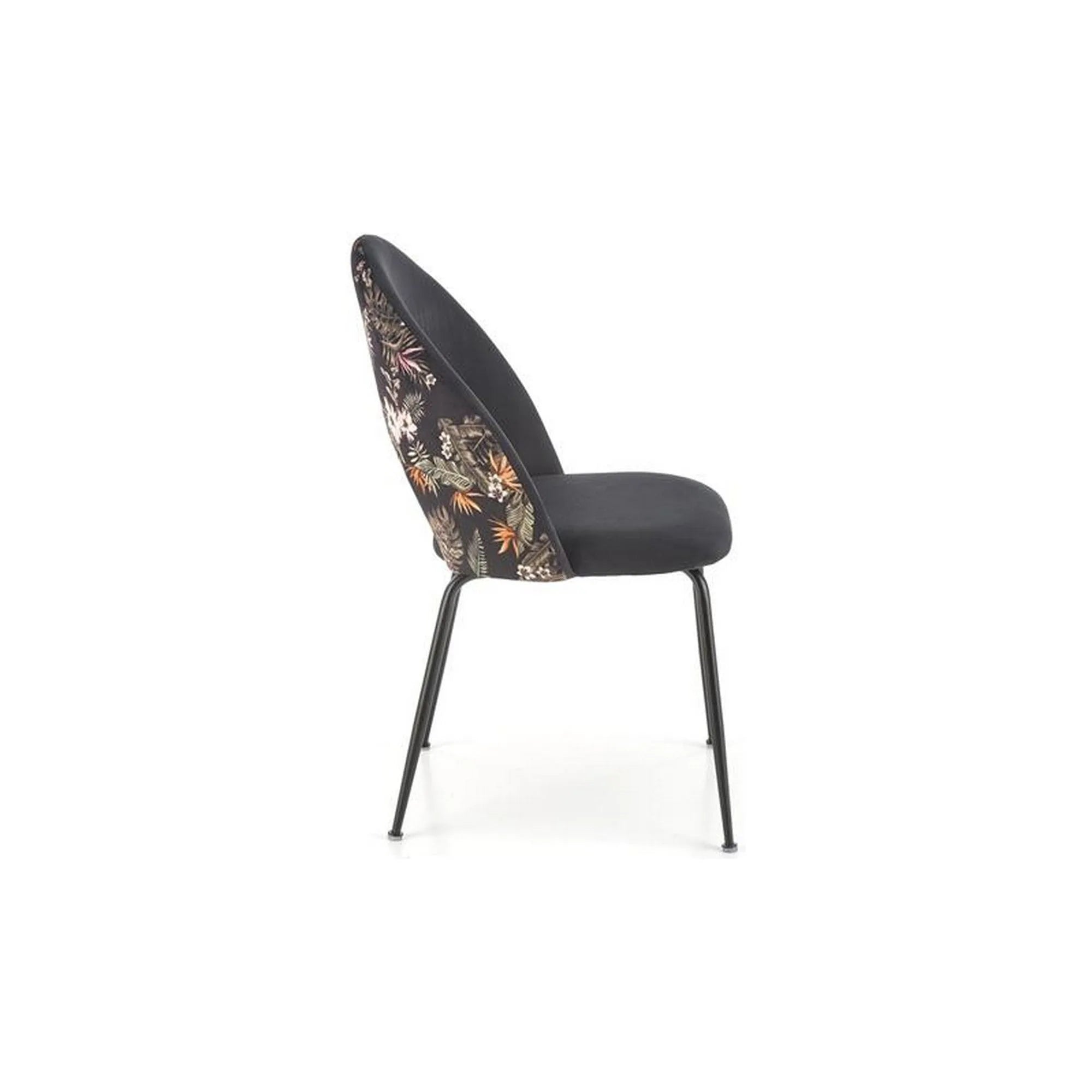 Scaun tapitat K505, negru, cu imprimeu floral, stofa catifelata, 51x55x86 cm
