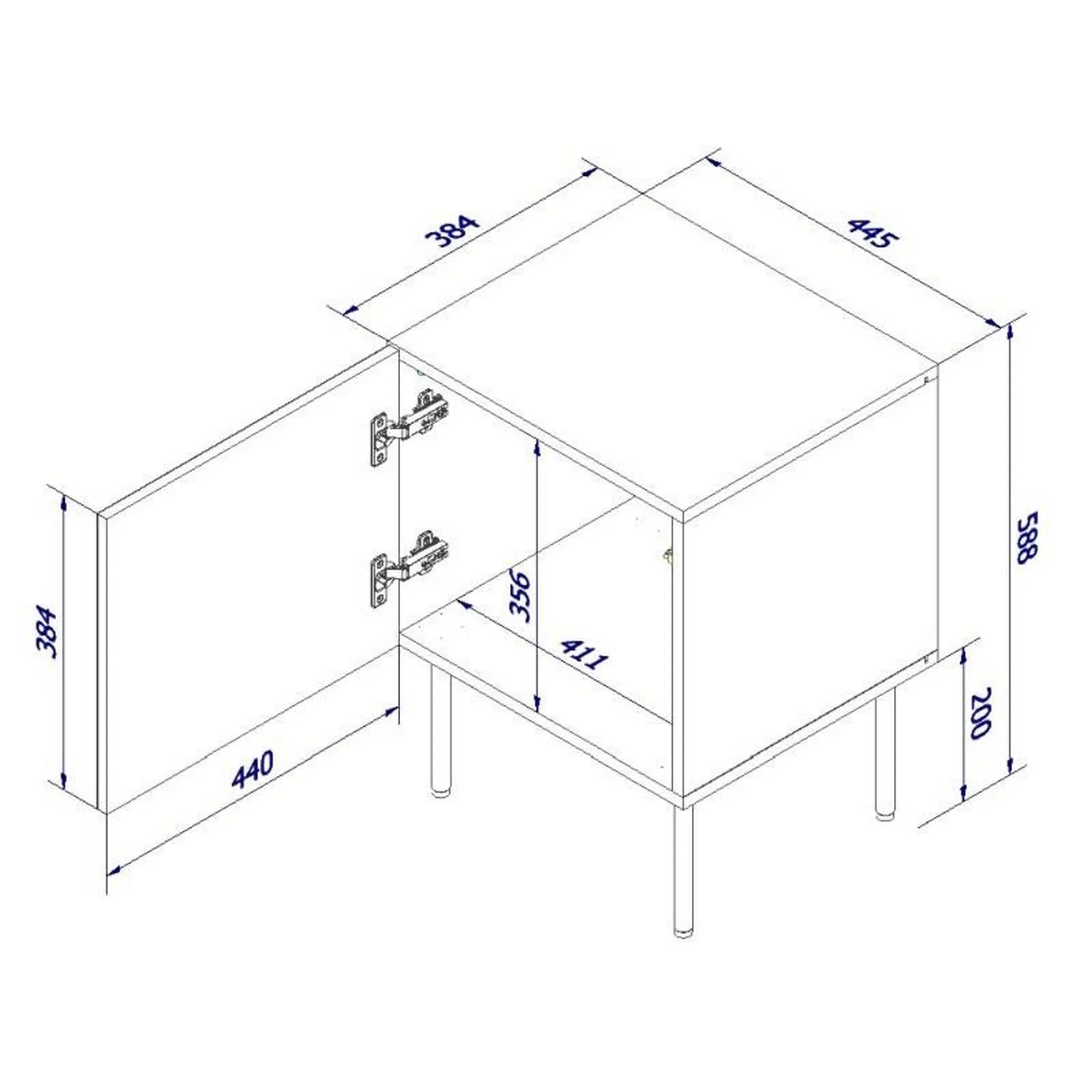 Noptiera PALAZZO, negru, PAL laminat/metal, 40x45x59 cm