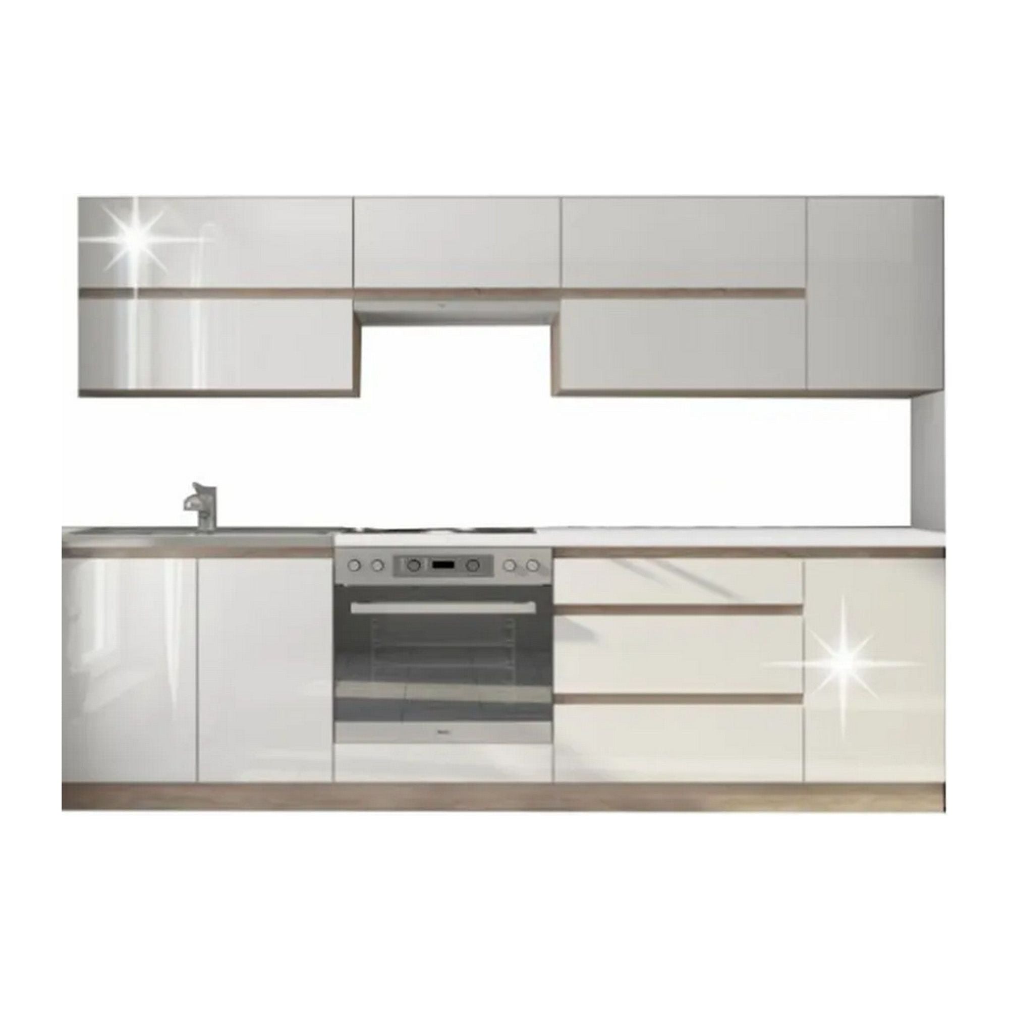 Set bucatarie LINE, alb/stejar sonoma, PAL laminat, 260 cm