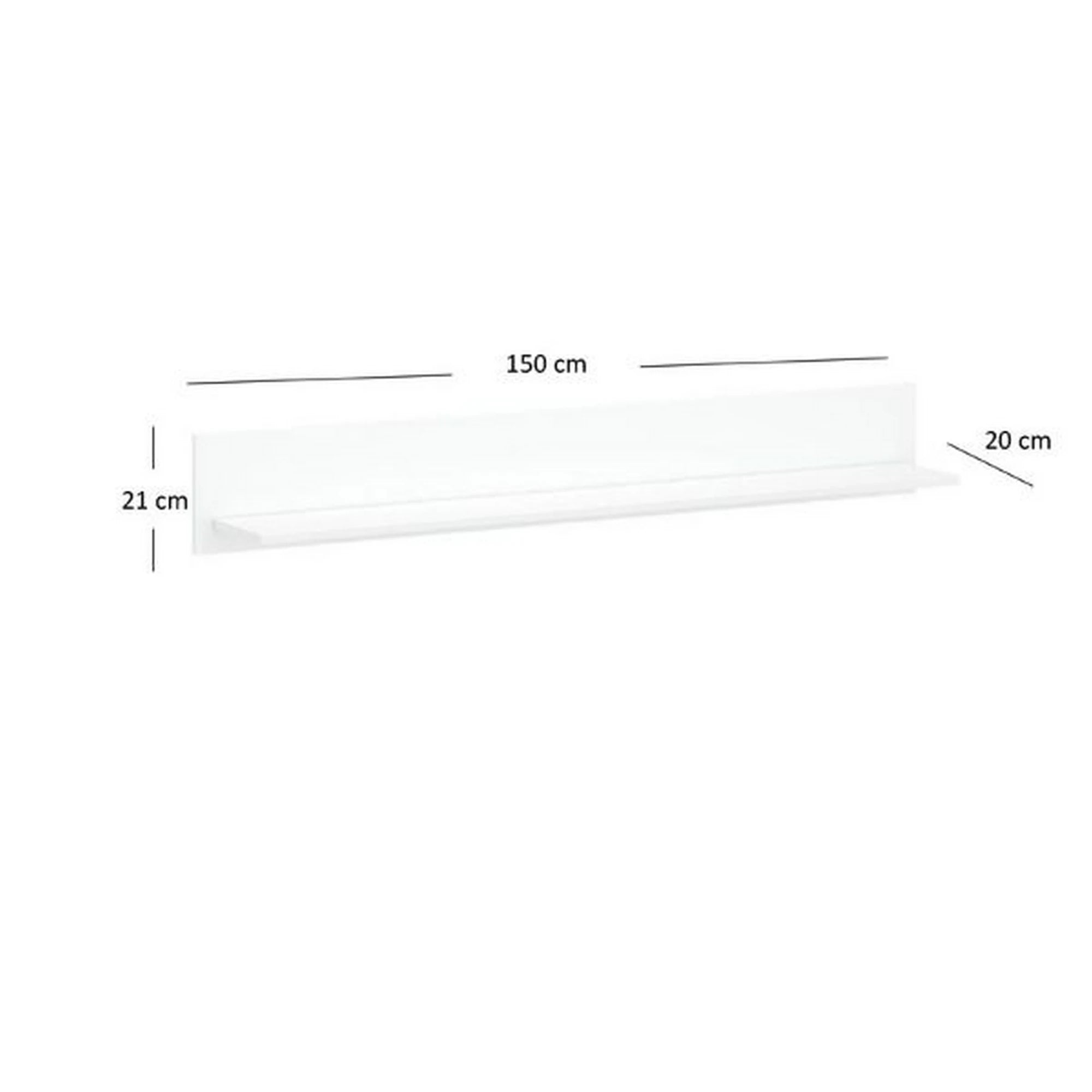 Polita perete alba LINGO, alb, PAL laminat, 150x21x20 cm