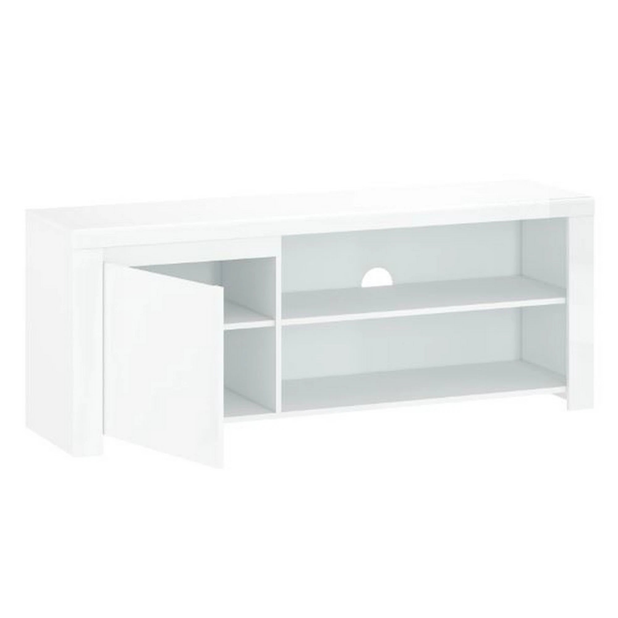 Comoda TV alba lucioasa LINGO, PAL laminat, 156x42x61 cm
