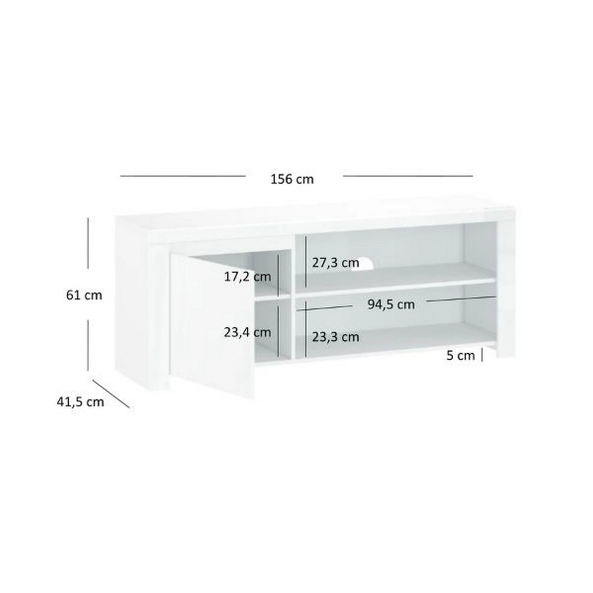 Comoda TV alba lucioasa LINGO, PAL laminat, 156x42x61 cm