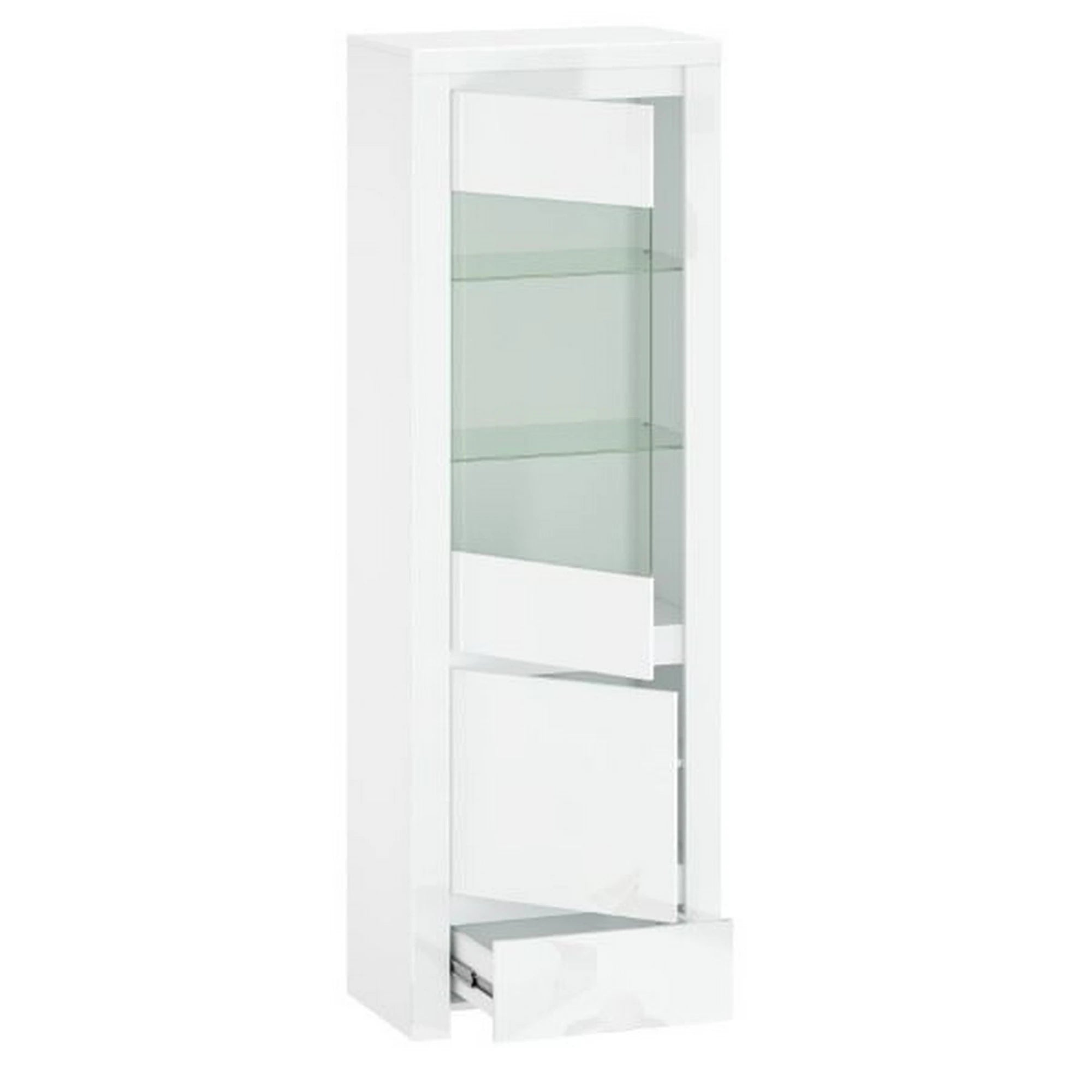 Vitrina living moderna LINGO, alb lucios, PAL laminat, 68x42x202 cm