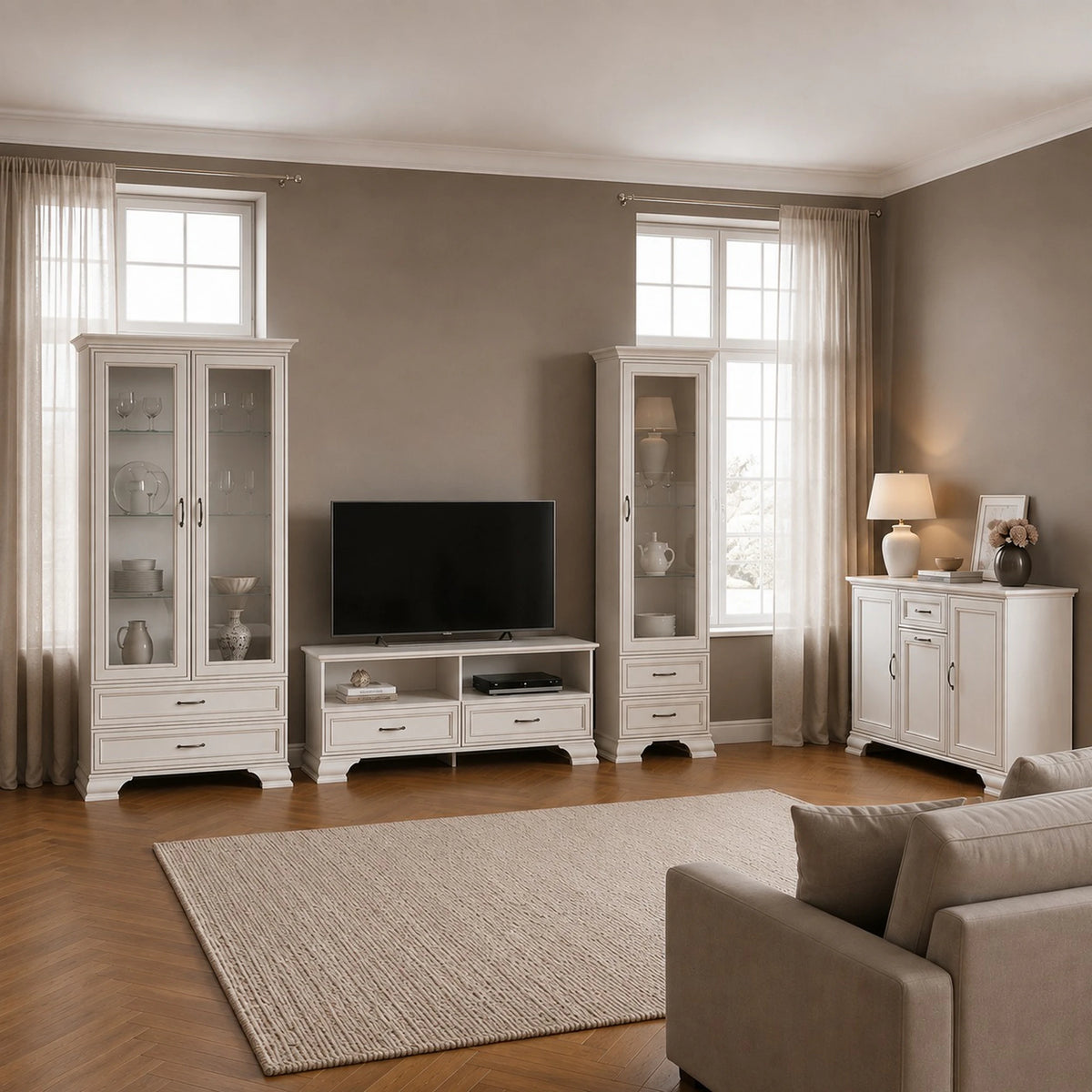 Mobilier sufragerie clasic TIFFANY II-5, grej, PAL laminat, 4 piese