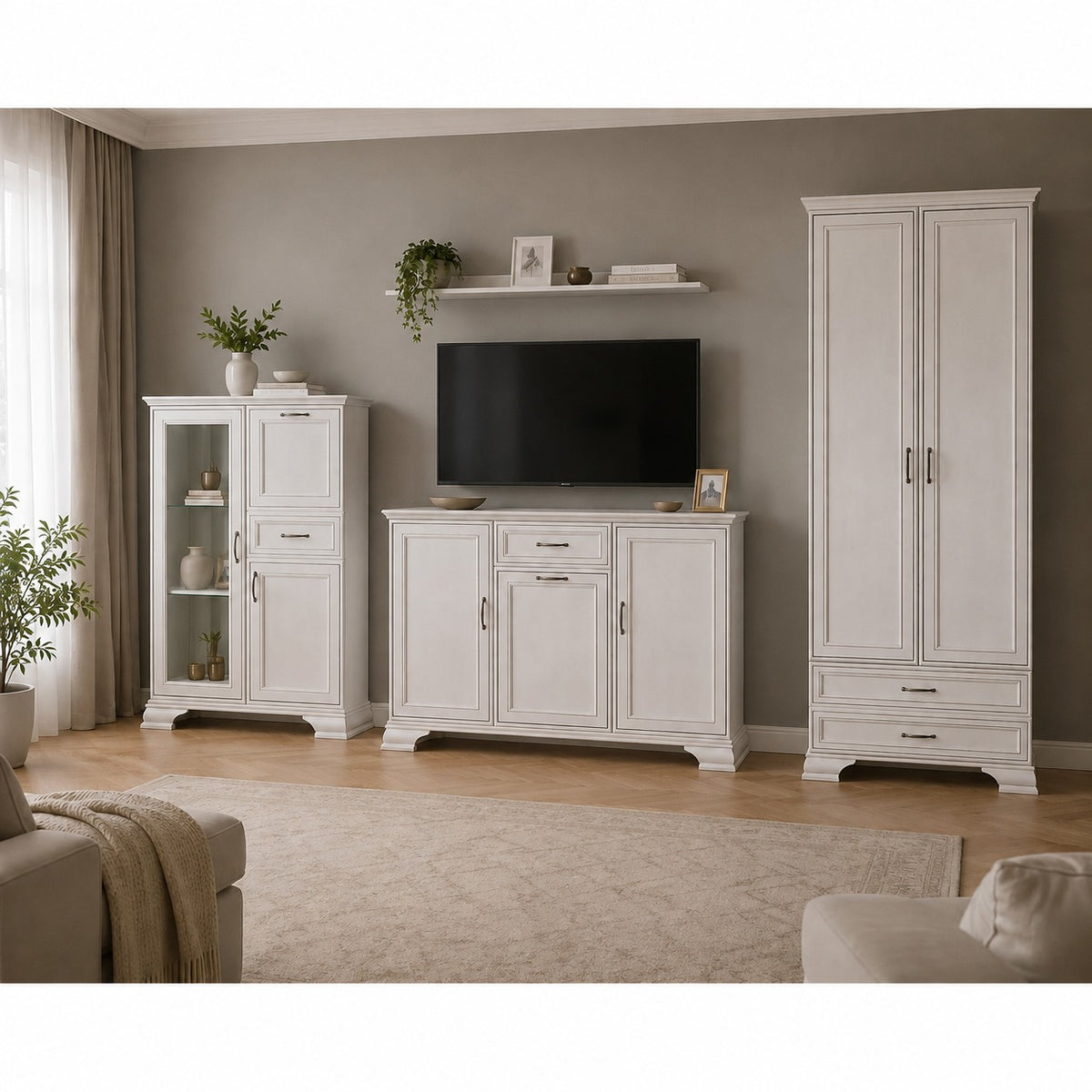 Mobilier sufragerie clasic TIFFANY II-6, grej, PAL laminat, 4 piese