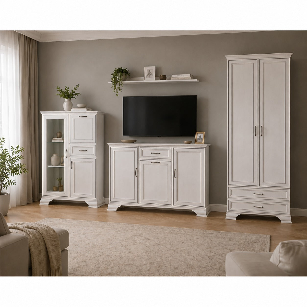 Mobilier sufragerie clasic TIFFANY II-6, grej, PAL laminat, 4 piese