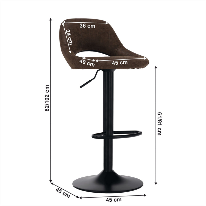 Scaun bar LORASA NEW, maro/negru, piele intoarsa/metal, 45x45x82/102 cm