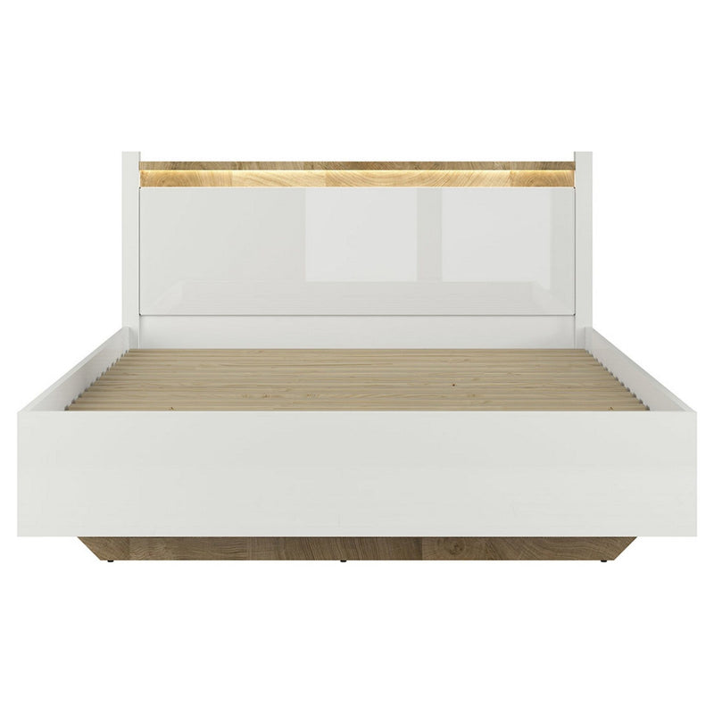 Cadru pat ALAMEDA, alb/stejar, PAL, cu iluminare LED, 165.5x208.5x104 cm