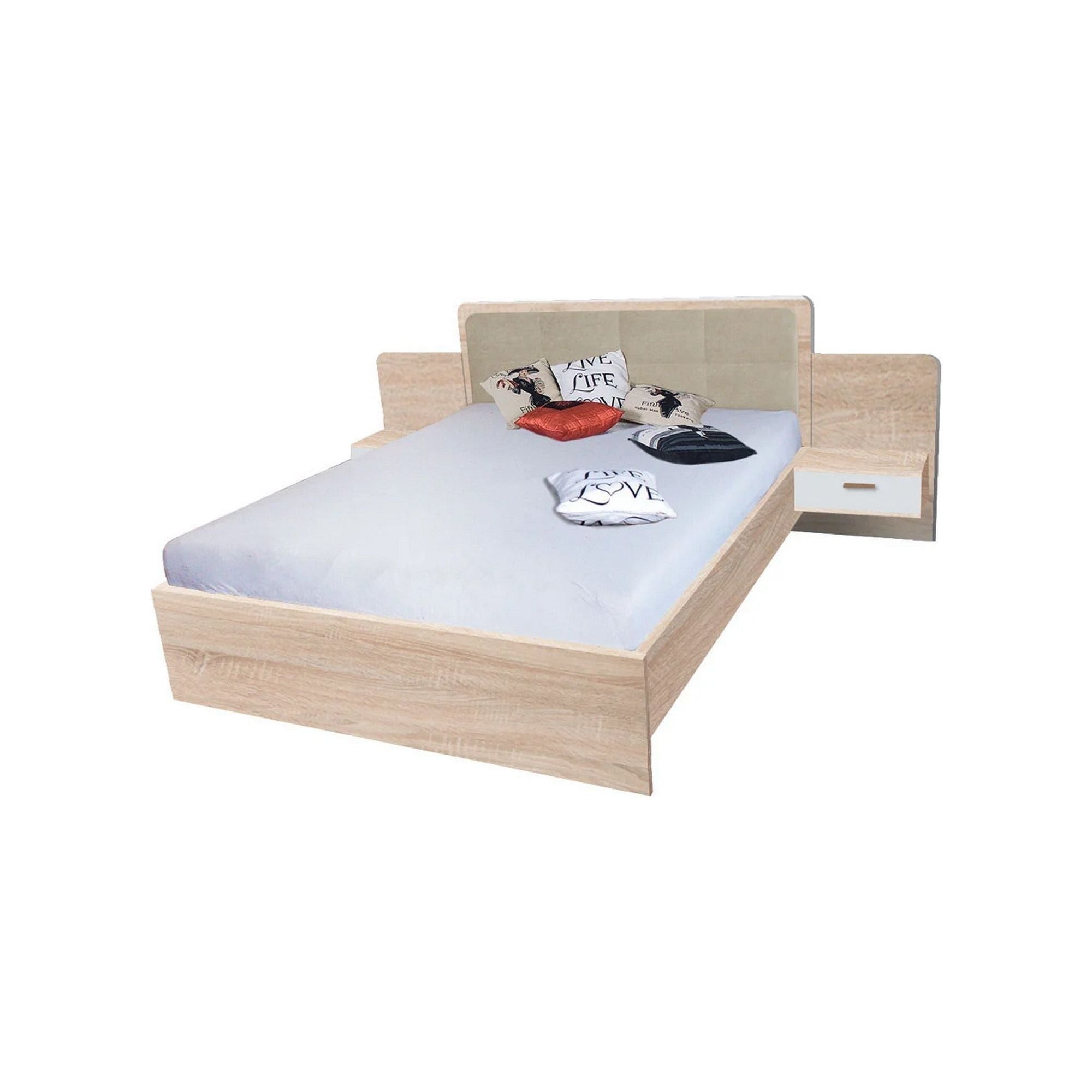 Pat EFFECT 160x200, stejar sonoma, PAL/stofa, cu 2 noptiere