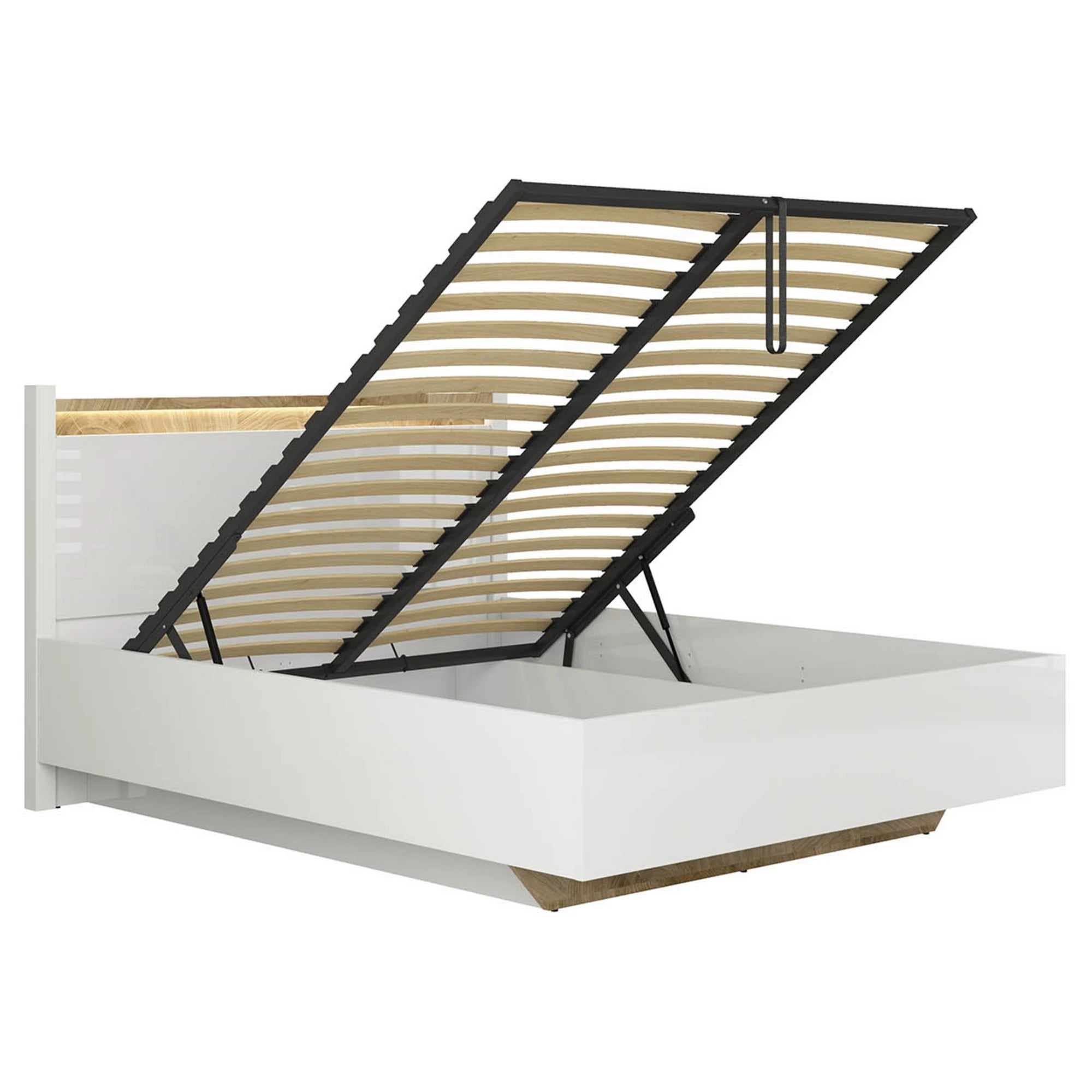 Set dormitor ALAMEDA, alb/stejar, pat 140x200, dulap cu 3 usi si 2 sertare, comoda si noptiera