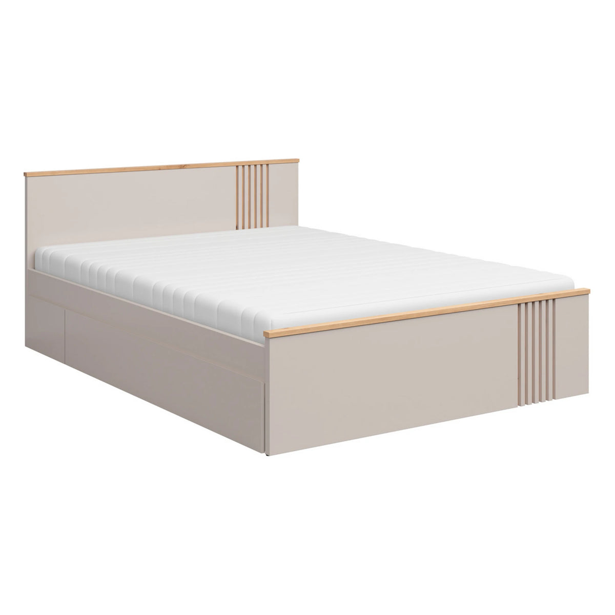 Set dormitor BREVOS, stejar artisan/casmir, pat 160x200, dulap cu 3 usi si 3 sertare, 2 noptiere si o comoda