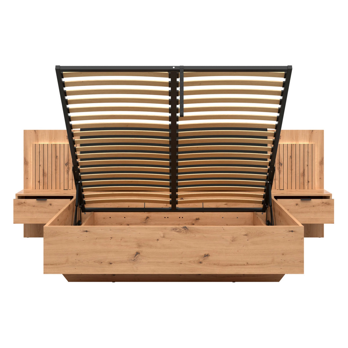 Set dormitor LAMEA, stejar artisan, pat 160x200, dulap cu 3 usi, 2 noptiere si o comoda