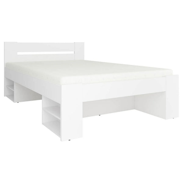 Cadru pat NEPO PLUS 140x200, alb, PAL laminat, cu spatiu depozitare