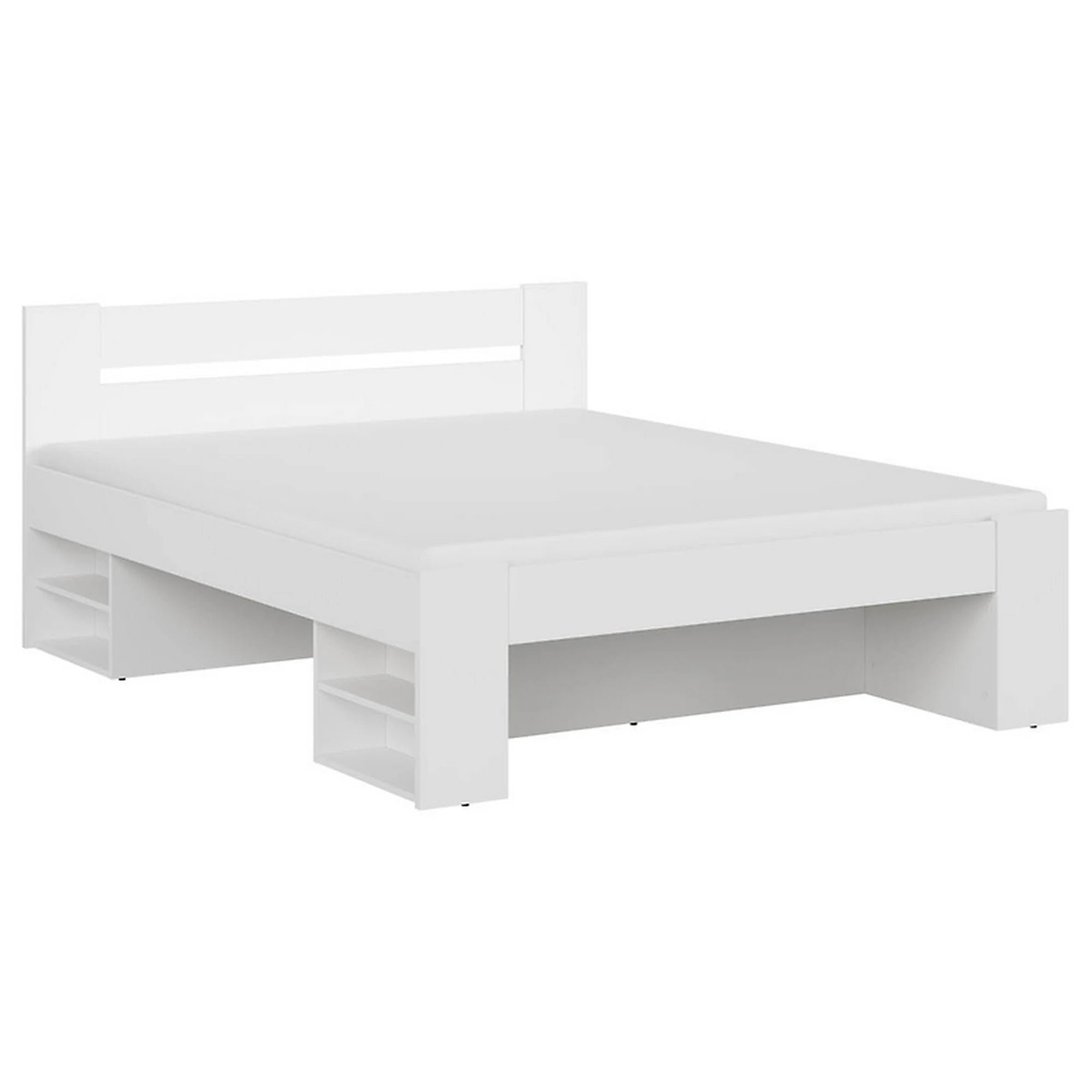 Cadru pat NEPO PLUS 160x200, alb, PAL laminat, cu spatiu depozitare