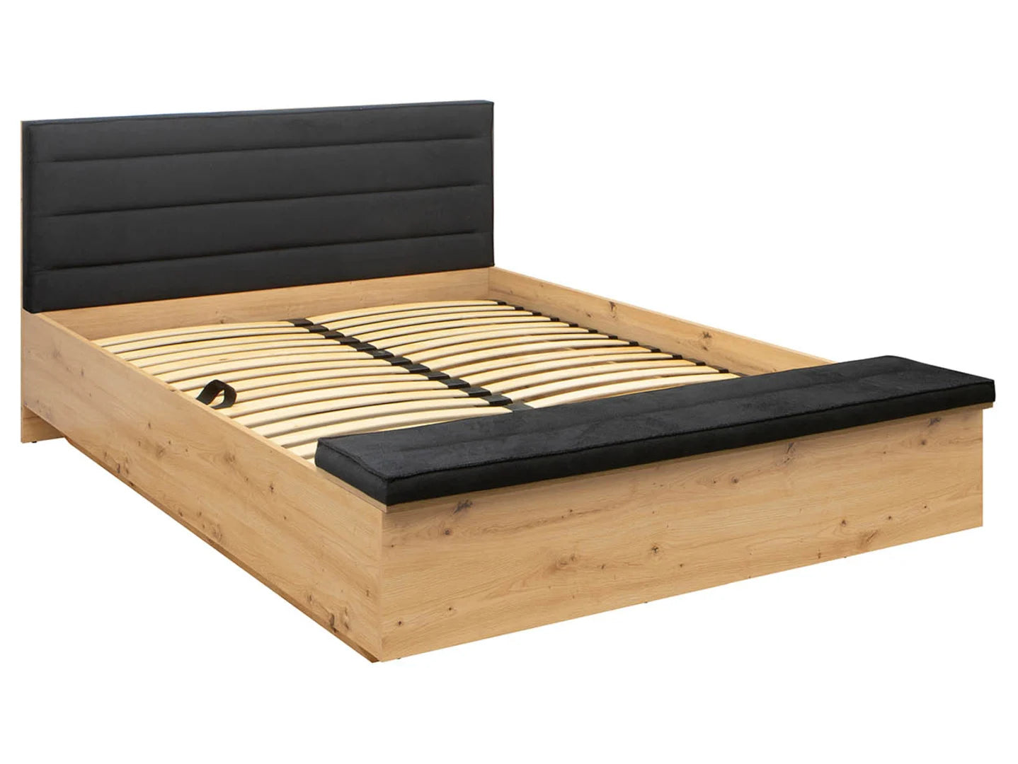 Set dormitor OSTIA, stejar artisan/negru, pat 160x200, dulap cu 2 usi si 2 sertare, comoda si noptiera