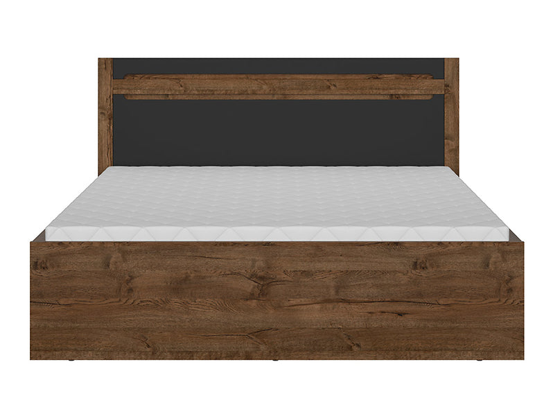 Pat RUSO 140x200, stejar, PAL laminat, cu somiera si lada depozitare