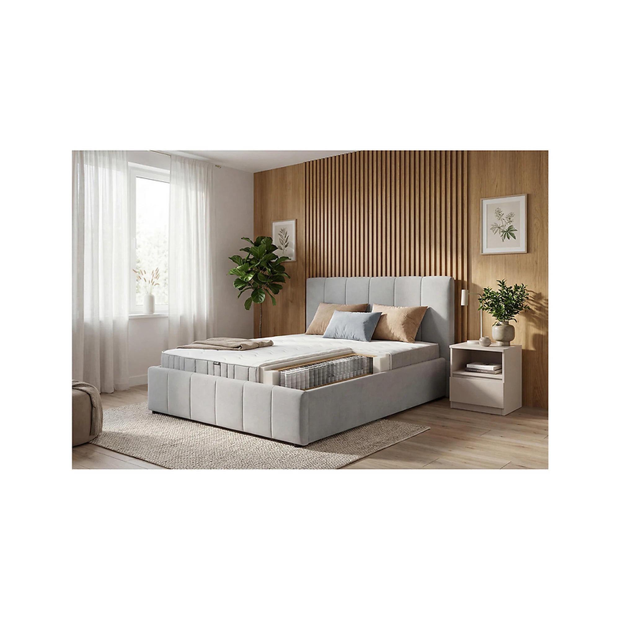 Cadru pat LONES 160x200, stofa catifelata gri deschis - Bluvel 03
