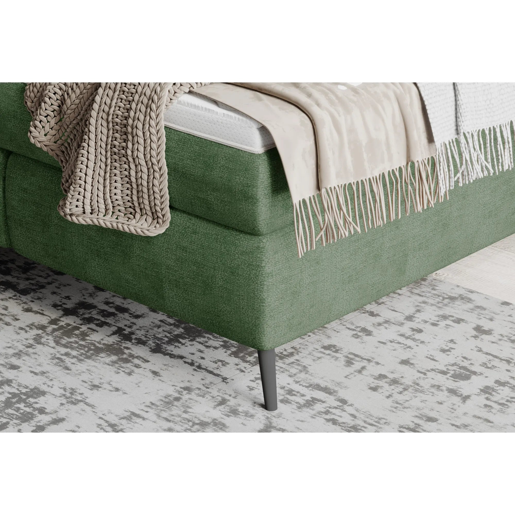 Pat tapitat boxspring LUCIO 180x200, stofa catifelata bej deschis - Ontario 02, Gama Premium, cu saltele si topper