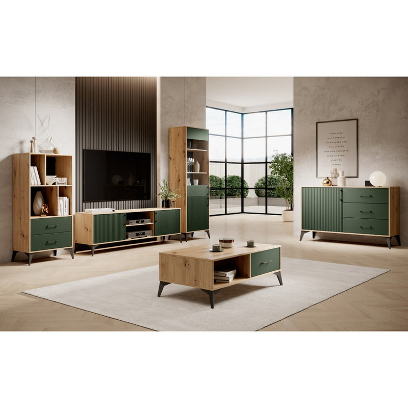 Biblioteca LUGON LU5, stejar artisan/verde inchis, DTD laminat, 56x40x139 cm