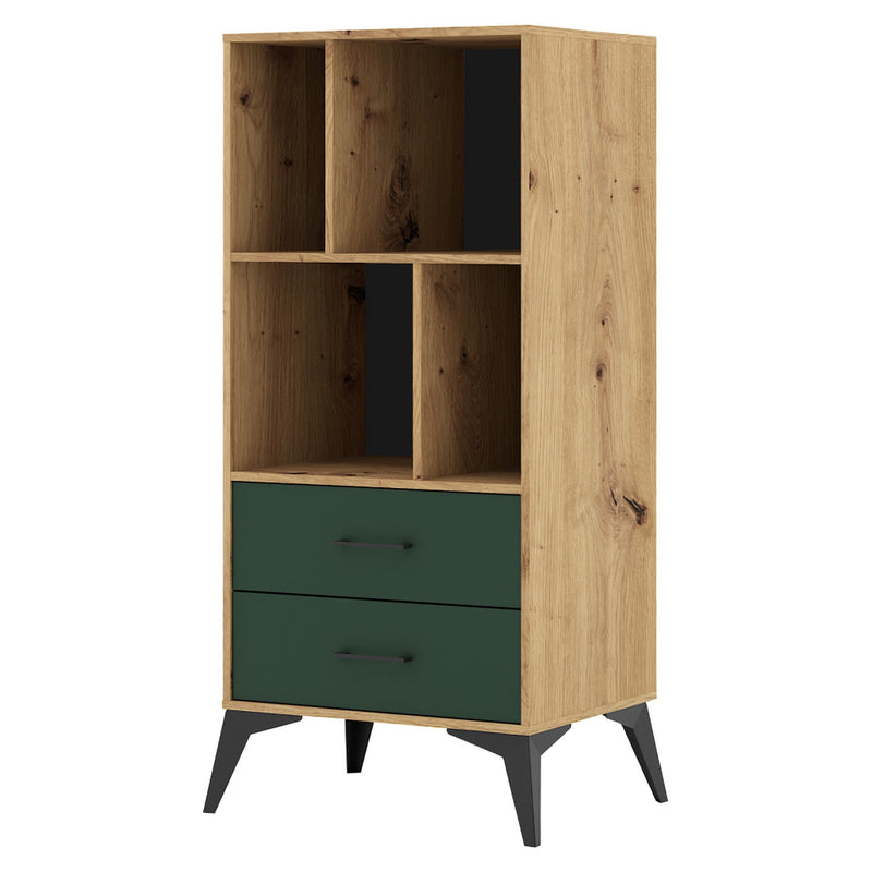 Biblioteca LUGON LU5, stejar artisan/verde inchis, DTD laminat, 56x40x139 cm