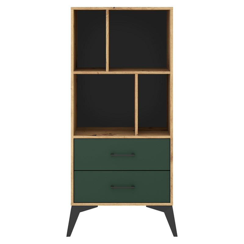 Biblioteca LUGON LU5, stejar artisan/verde inchis, DTD laminat, 56x40x139 cm