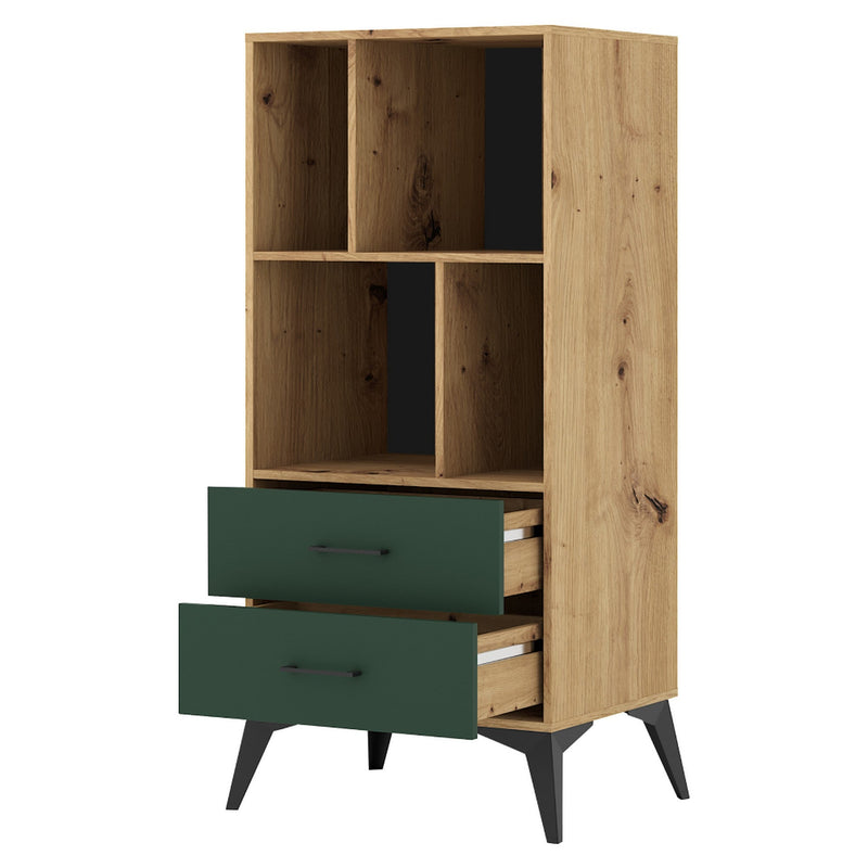 Biblioteca LUGON LU5, stejar artisan/verde inchis, DTD laminat, 56x40x139 cm