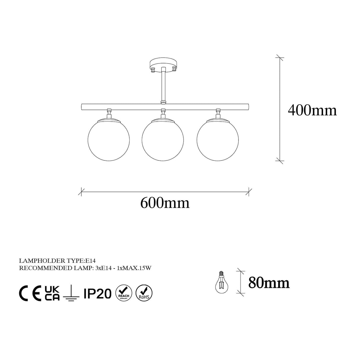 Lustra ATMACA 10275, negru/transparent, metal/sticla, 60x15x40 cm