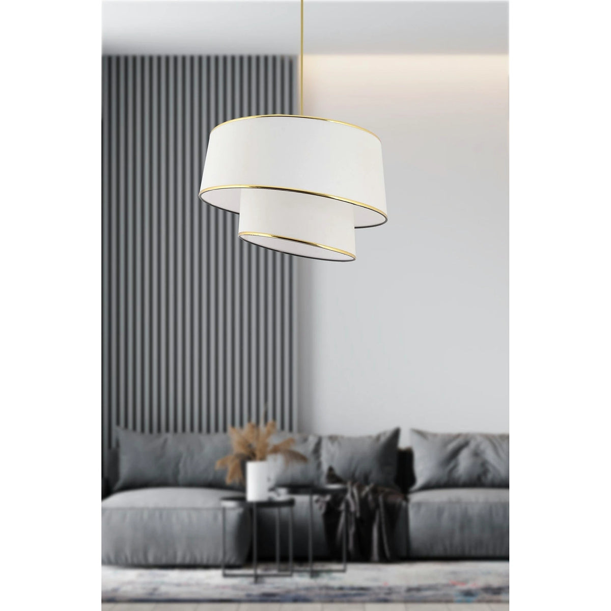 Lustra BARETTE, alb/auriu, material textil/metal, 32x65 cm