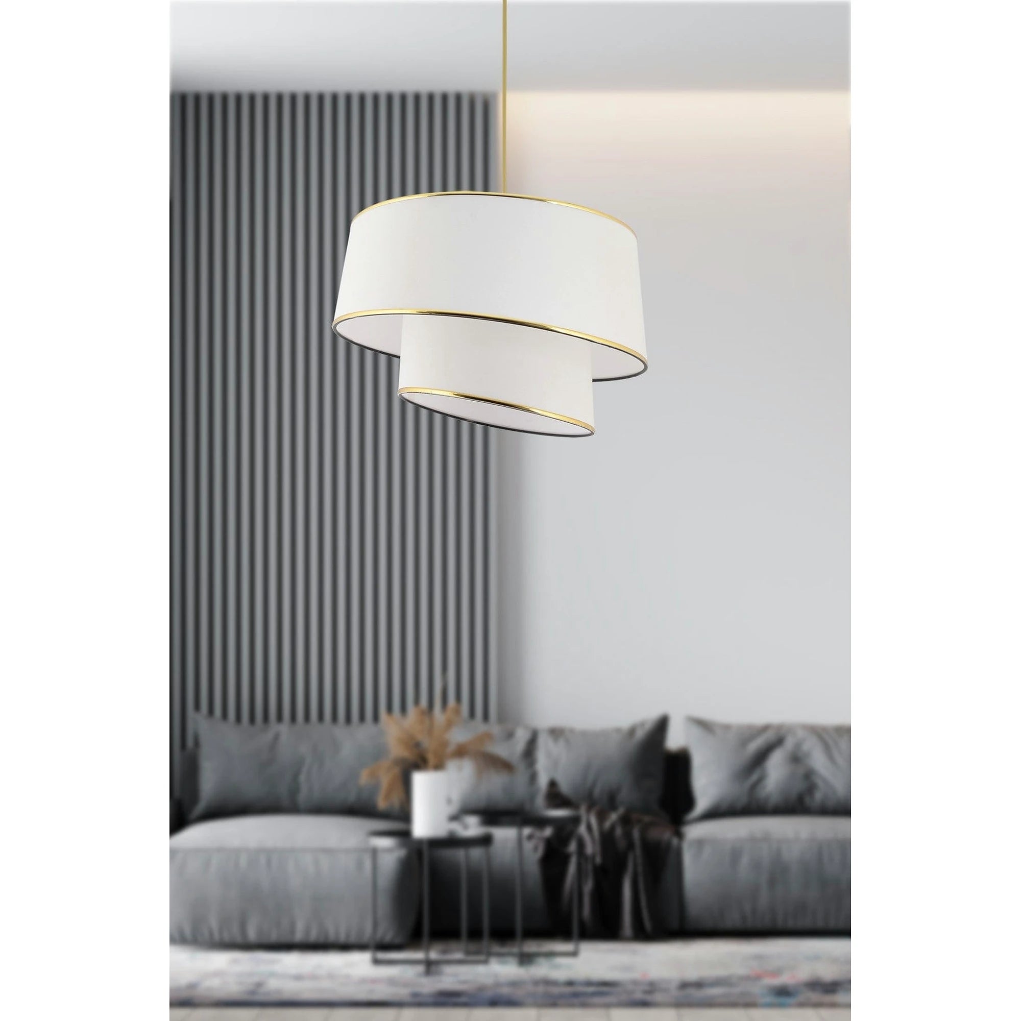 Lustra BARETTE, alb/auriu, material textil/metal, 32x65 cm