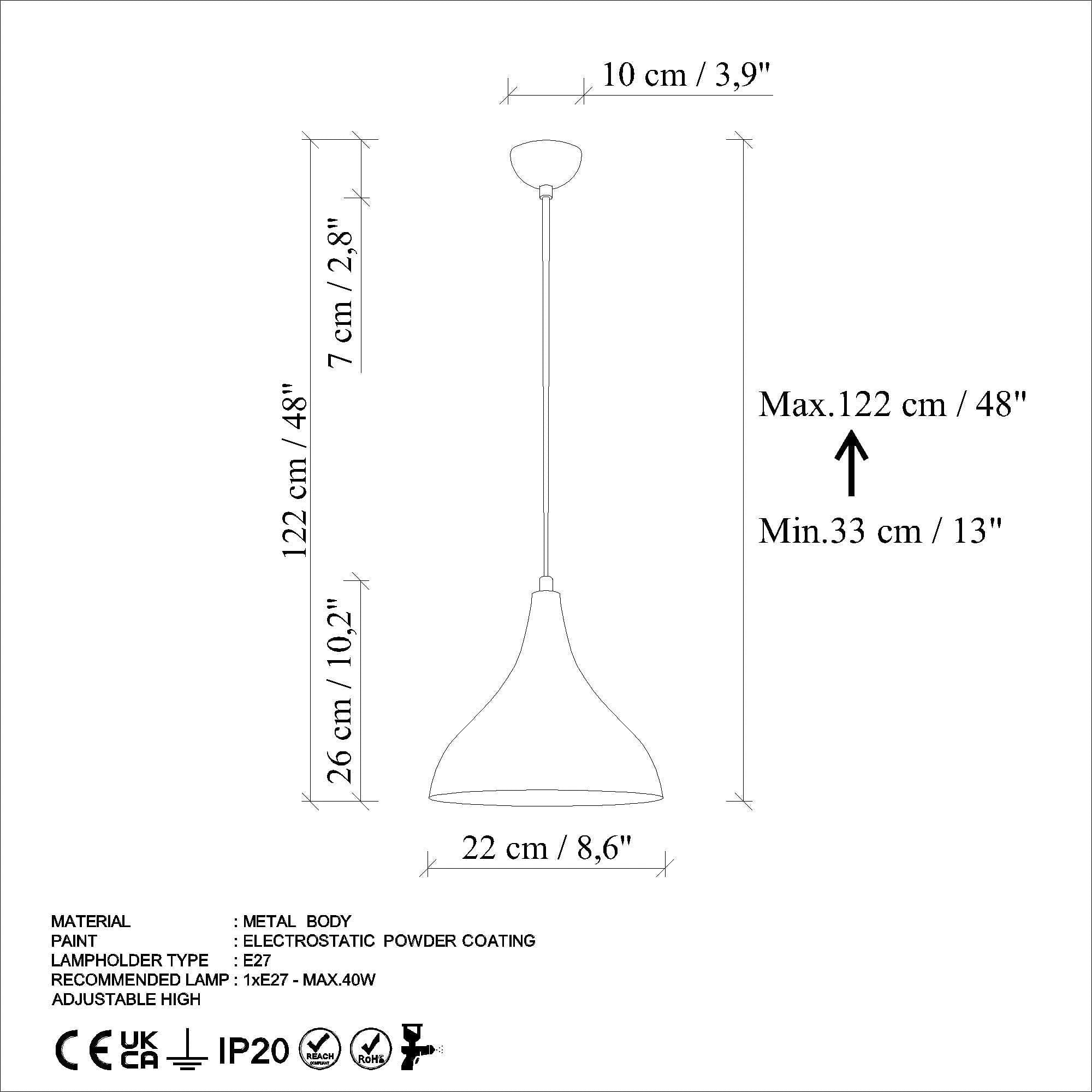 Lustra BITLIS, albastru, metal, 22x33-122 cm